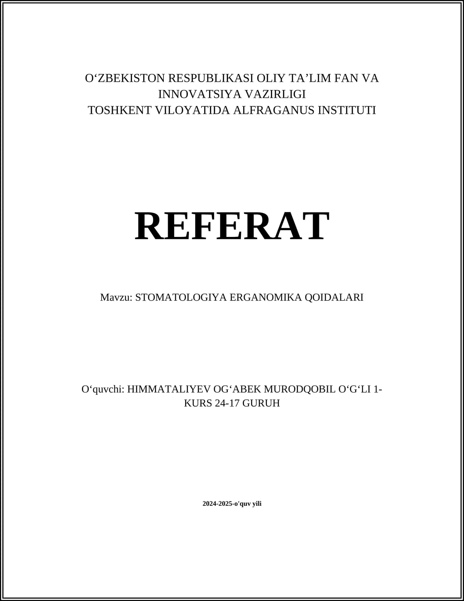 STOMATOLOGIYA ERGANOMIKA QOIDALARI 1
