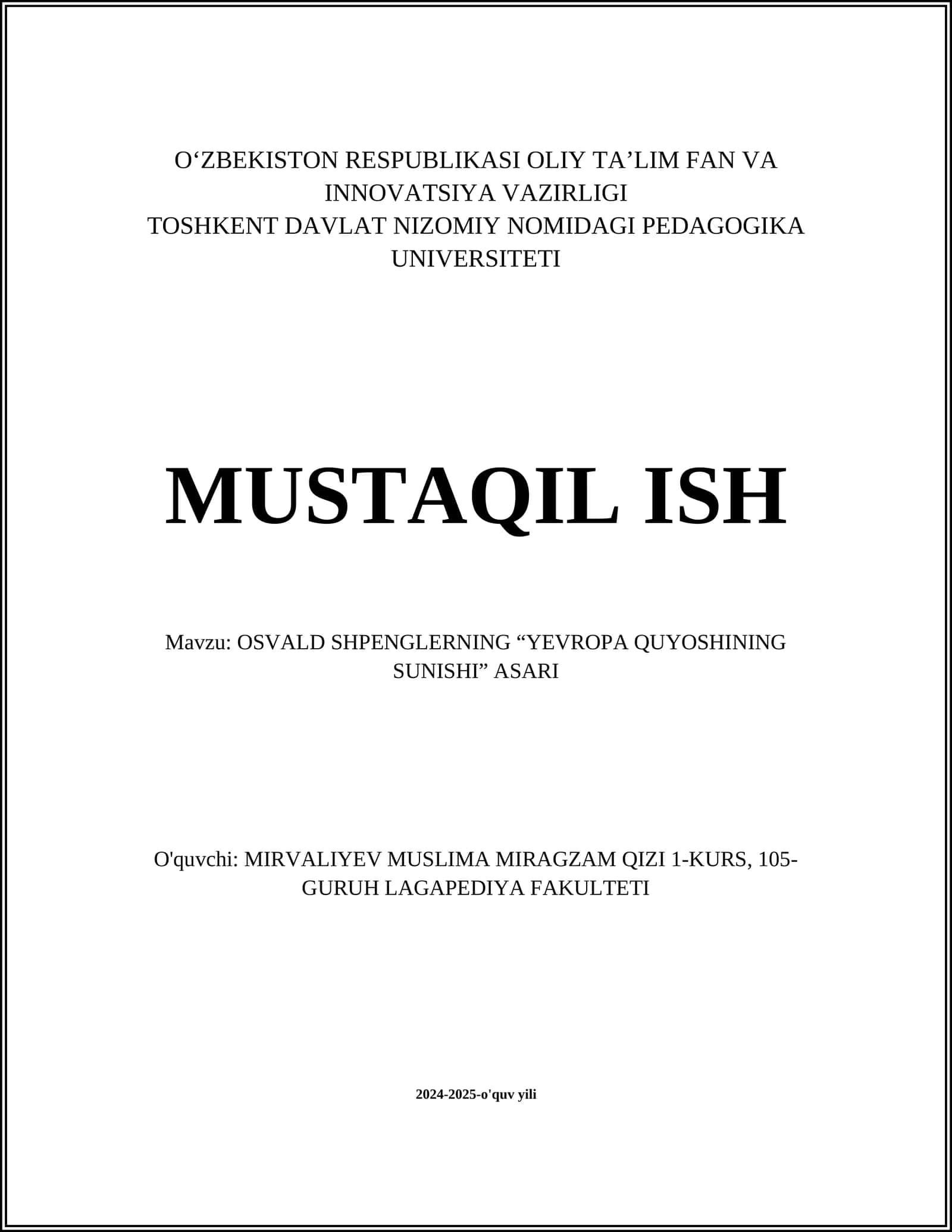 OSVALD SHPENGLERNING “YEVROPA QUYOSHINING SUNISHI” ASARI 1