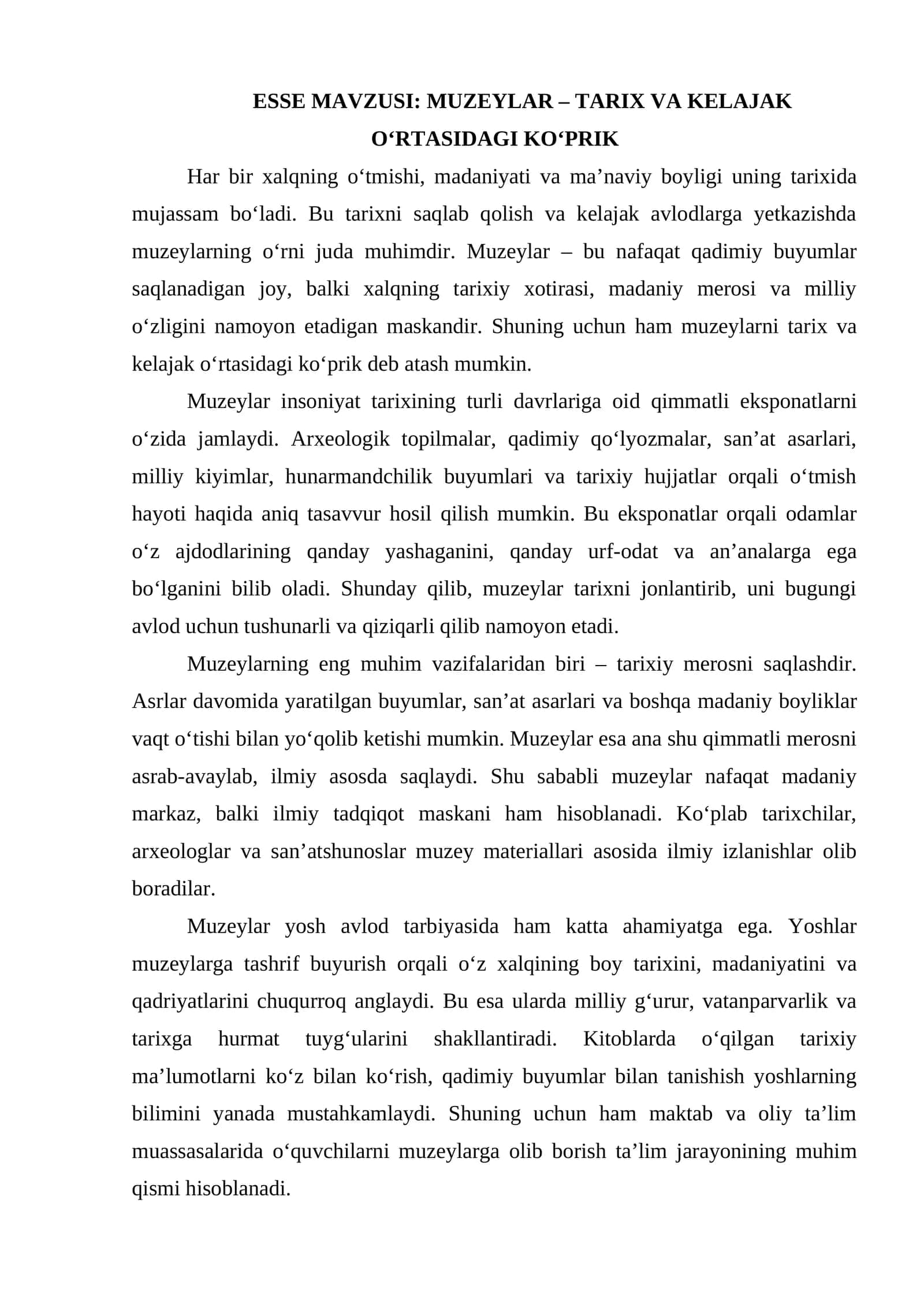 MUZEYLAR – TARIX VA KELAJAK O‘RTASIDAGI KO‘PRIK 1