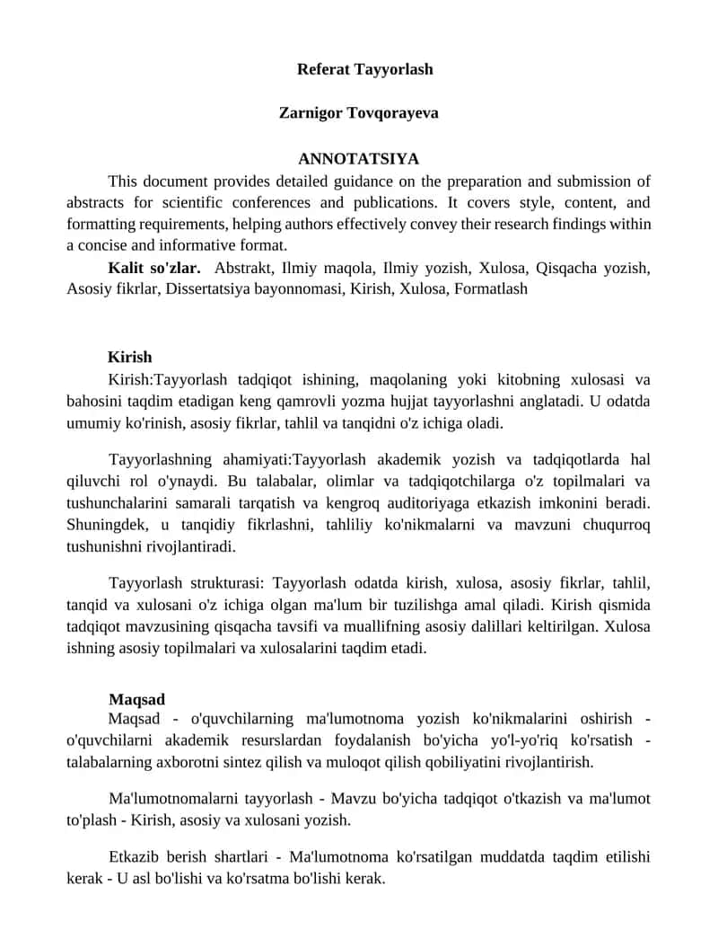 Referat Tayyorlash 1