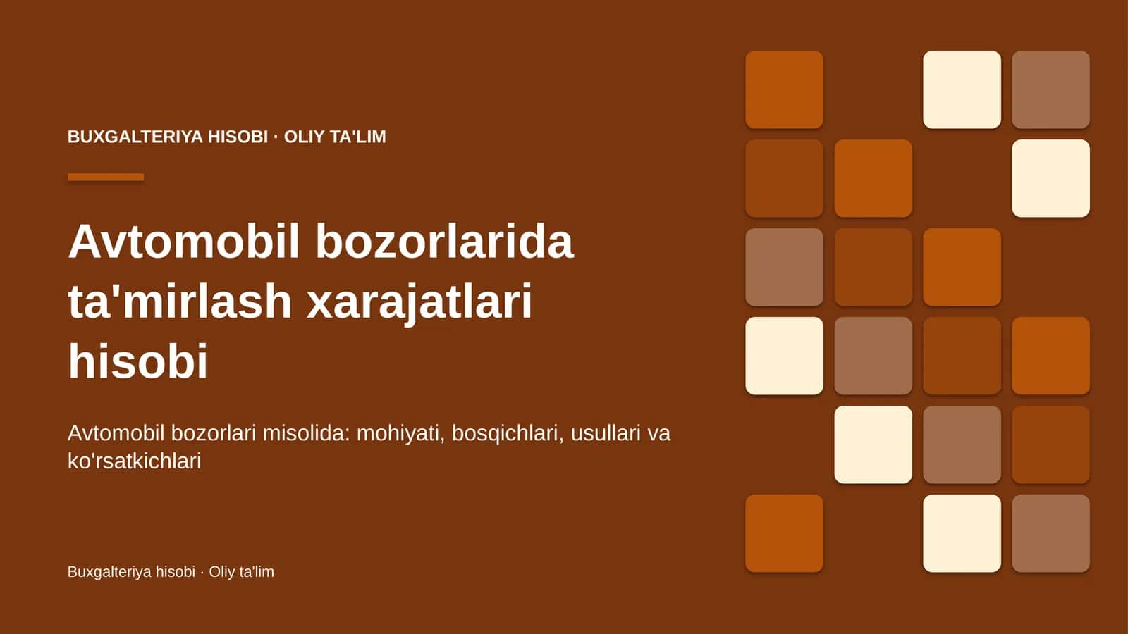 Avtomobil bozorlarida ta'mirlash xarajatlari hisobi 1