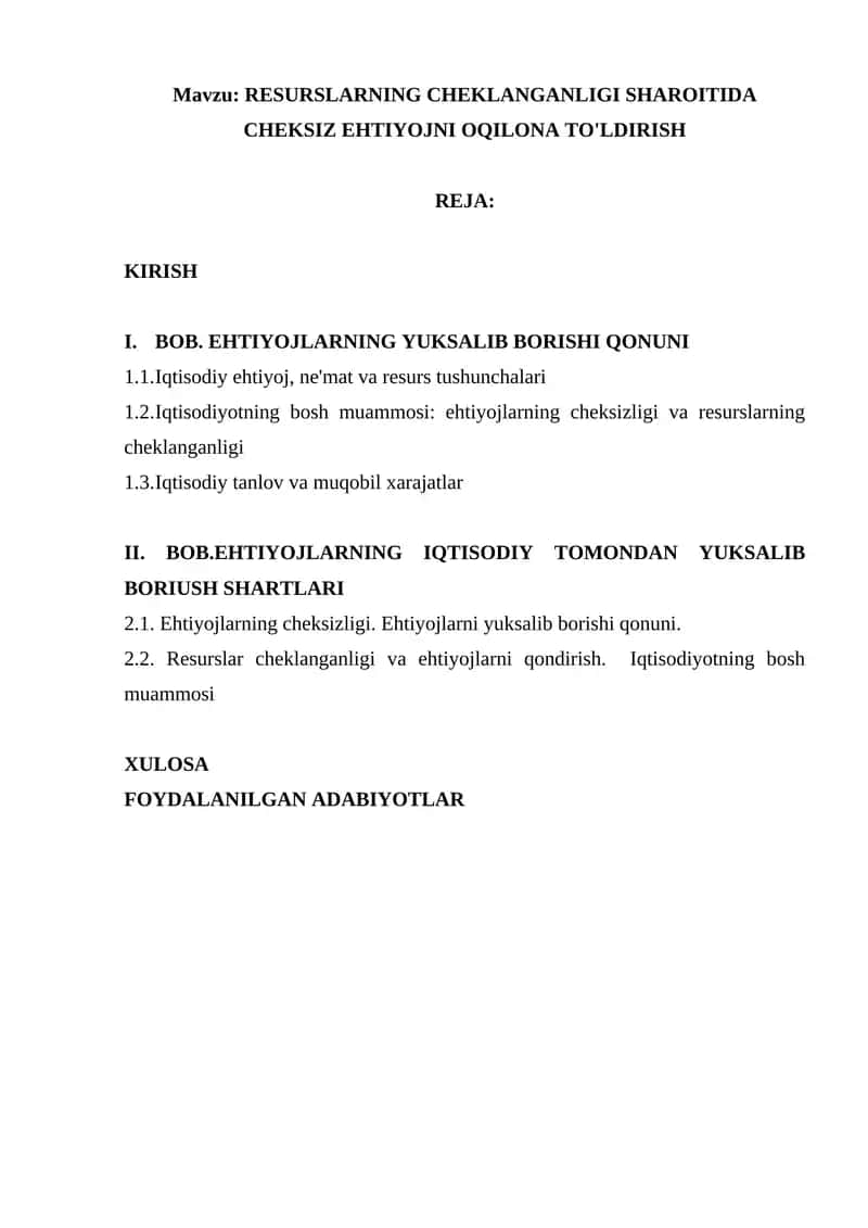 EHTIYOJLARNING YUKSALIB BORISHI QONUNI 1