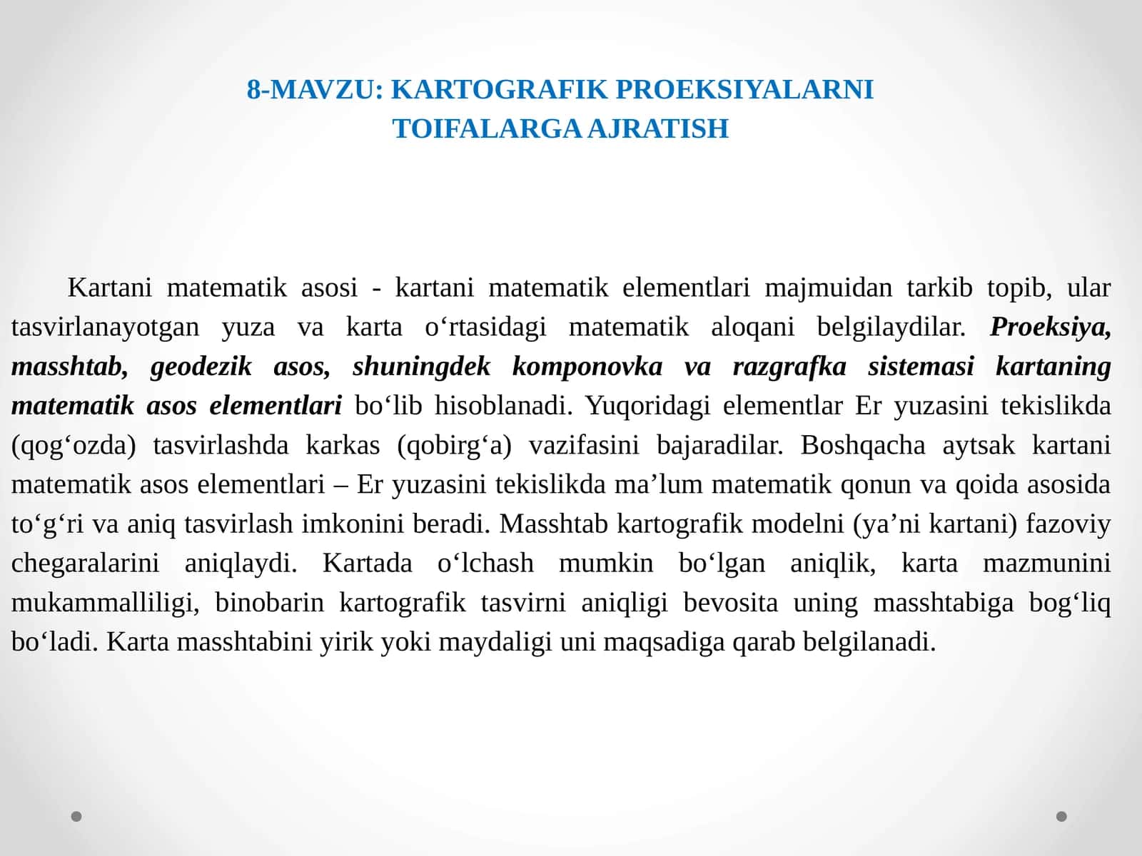 KARTOGRAFIK PROEKSIYALARNI TOIFALARGA AJRATISH 1