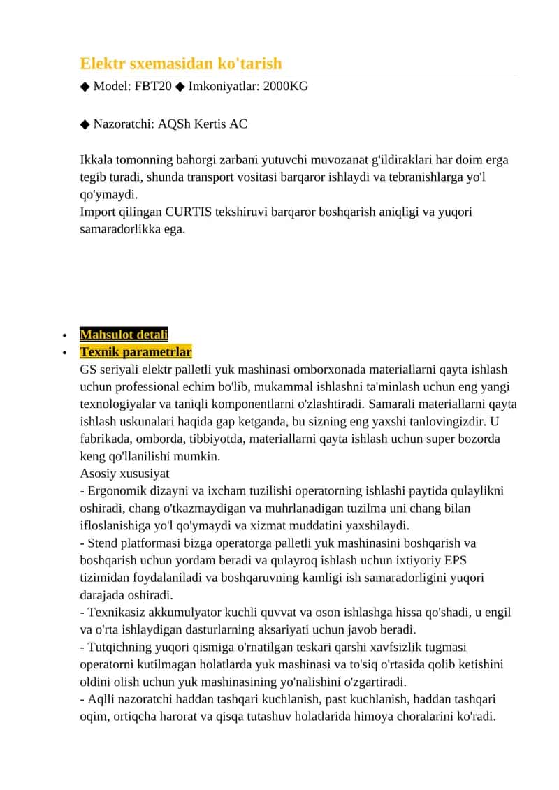 GS seriyali elektr palletli yuk mashinasi 1
