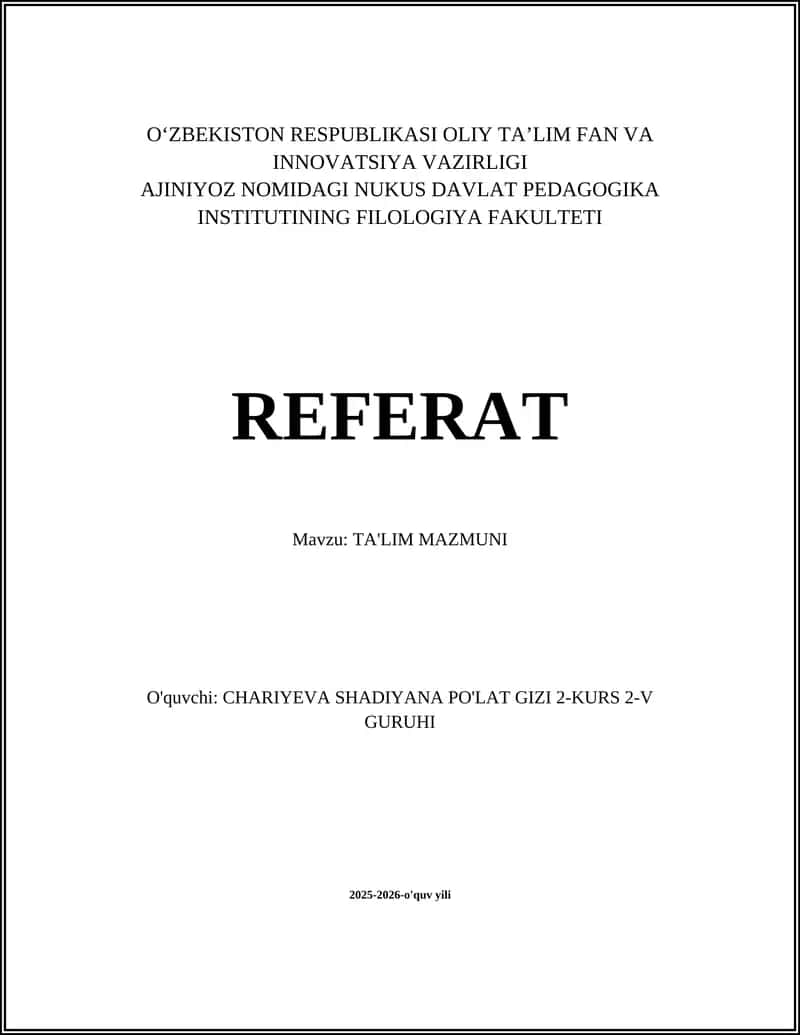 TA'LIM MAZMUNI 1