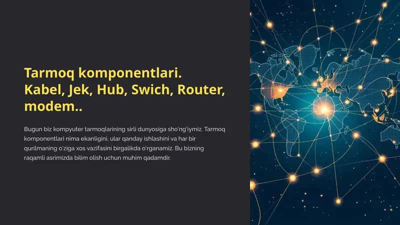 Tarmoq komponentlari Kabel,Jek,Hub,Swich,Router,modem 1