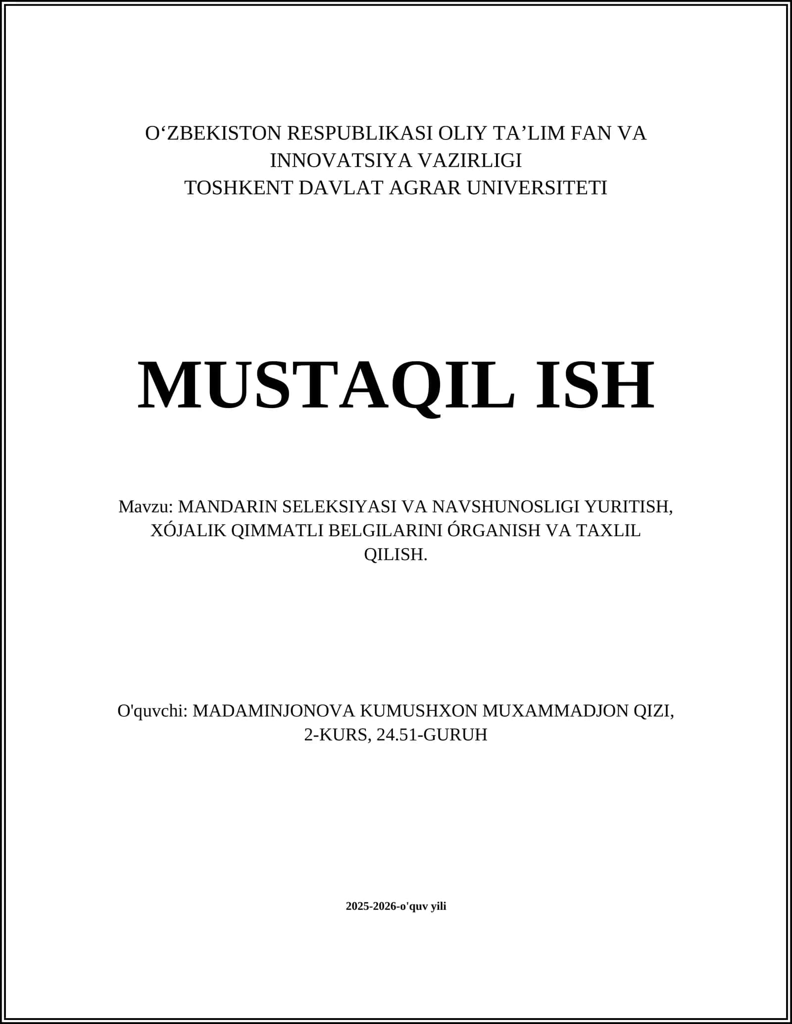 MANDARIN SELEKSIYASI VA NAVSHUNOSLIGI YURITISH 1
