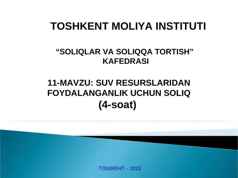 SUV RESURSLARIDAN FOYDALANGANLIK UCHUN SOLIQ 1