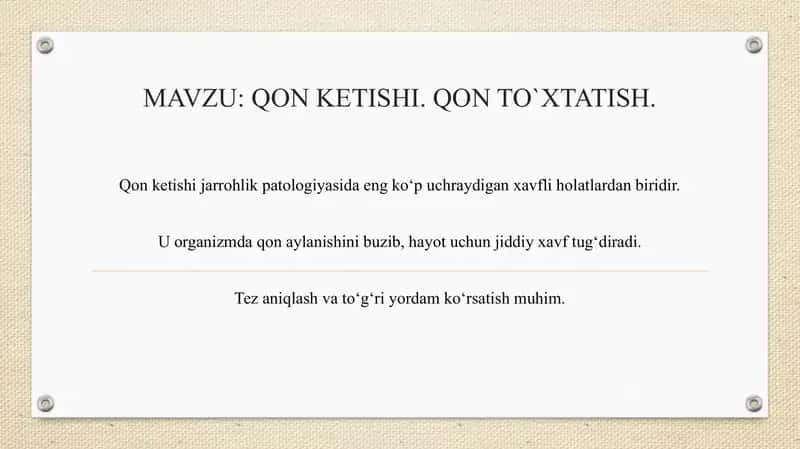 Qon ketishi. Qon to'xtatish 1