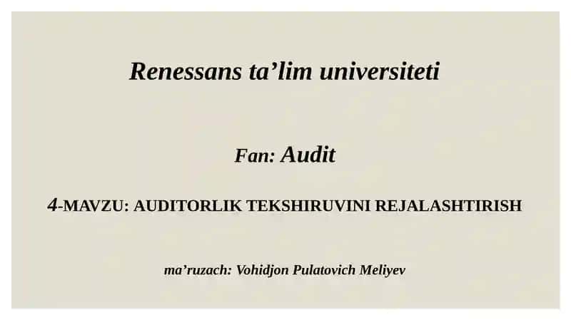 AUDITORLIK TEKSHIRUVINI REJALASHTIRISH
