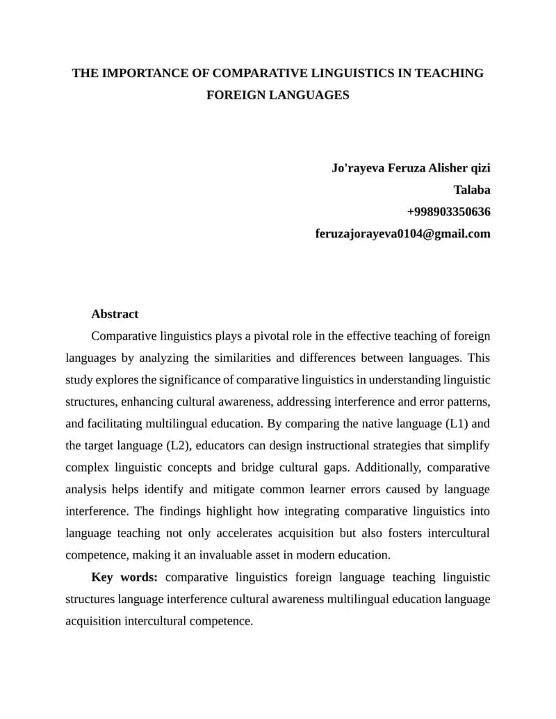 THE IMPORTANCE OF COMPARATIVE LINGUISTICS IN TEACHING FOREIGN LANGUAGES 1