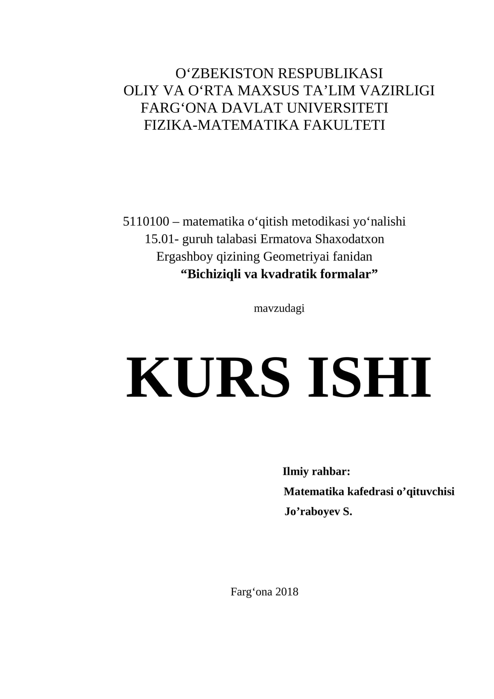 Bichiziqli va kvadratik formalar 1