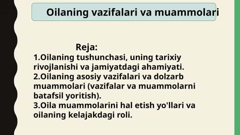 Oilaning vazifalari va muammolari 1