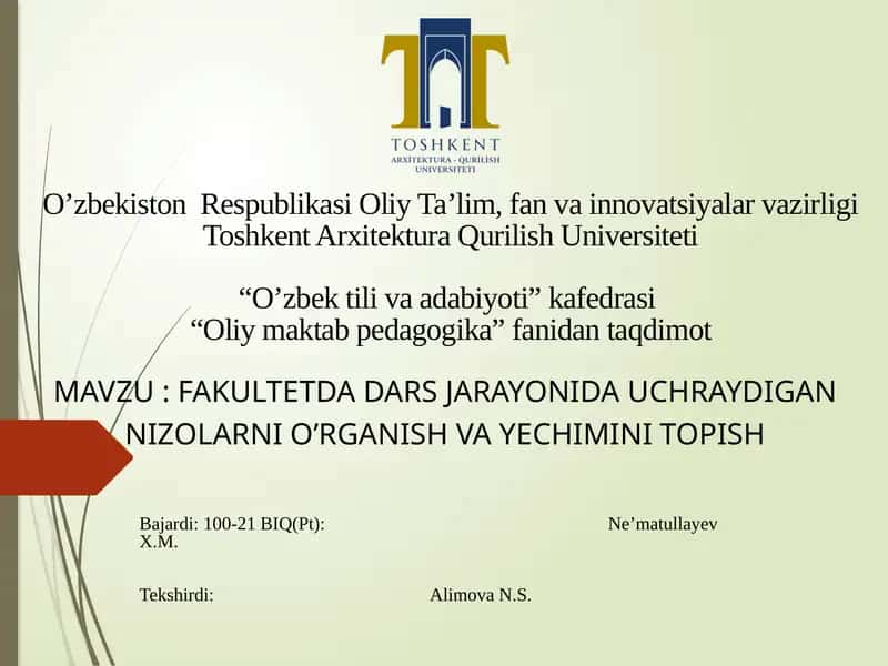 Fakultetda dars jarayonida uchraydigan nizolarni o’rganish va yechimini topish 1