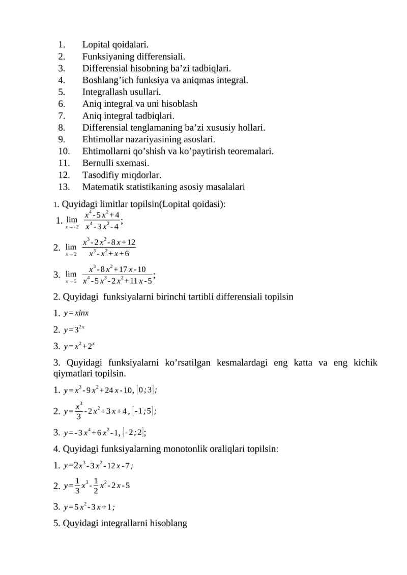 Matematik statistikaning asosiy masalalari 1