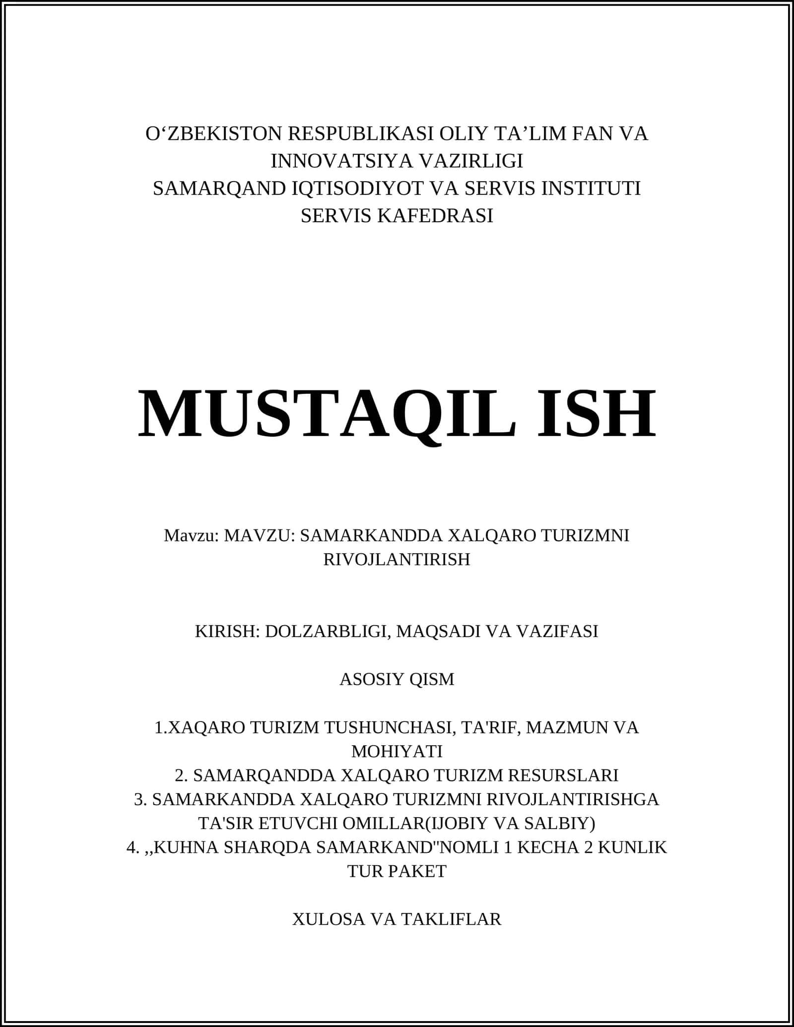 SAMARKANDDA XALQARO TURIZMNI RIVOJLANTIRISH 1