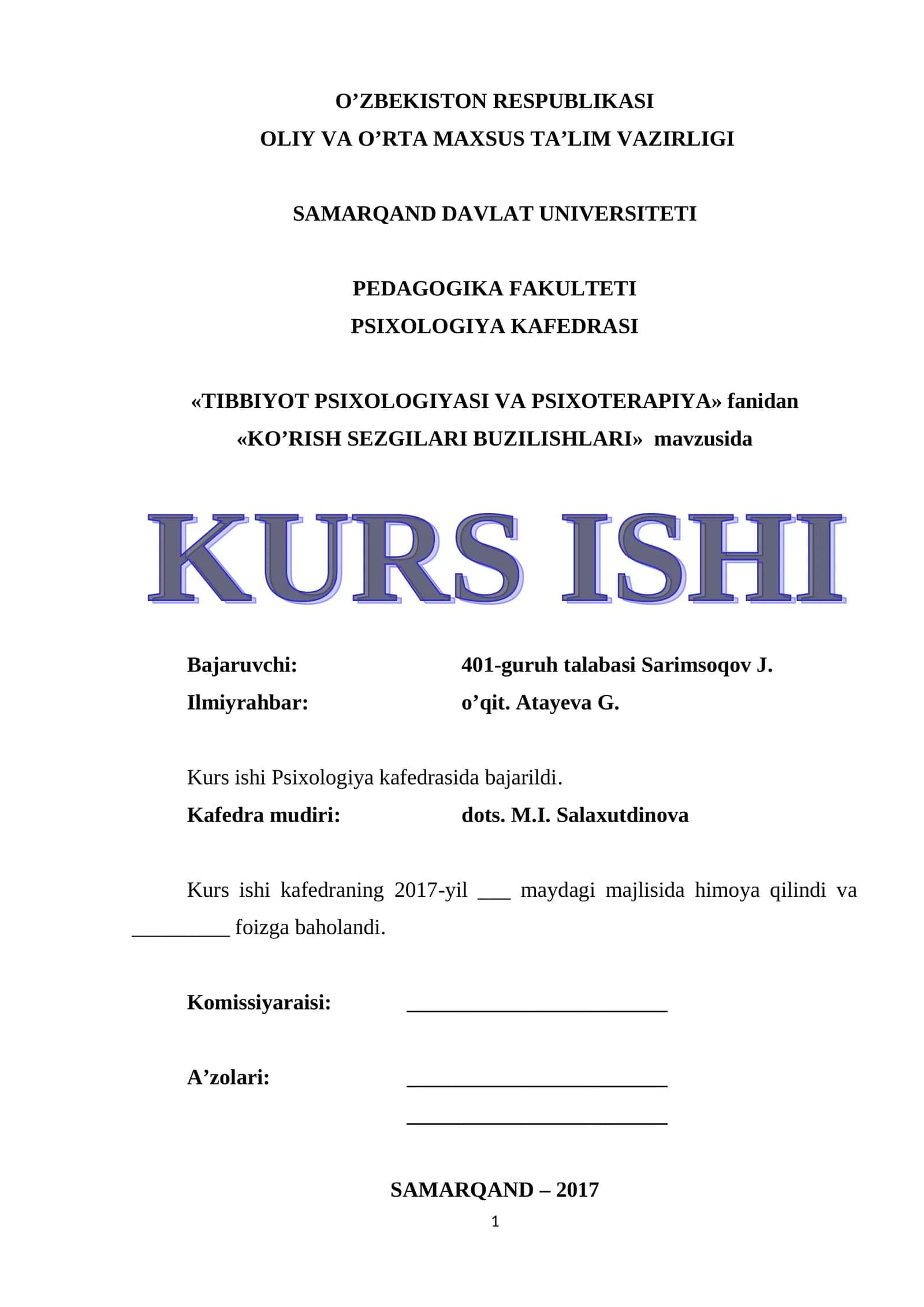 KO’RISH SEZGILARI BUZILISHLARI 1