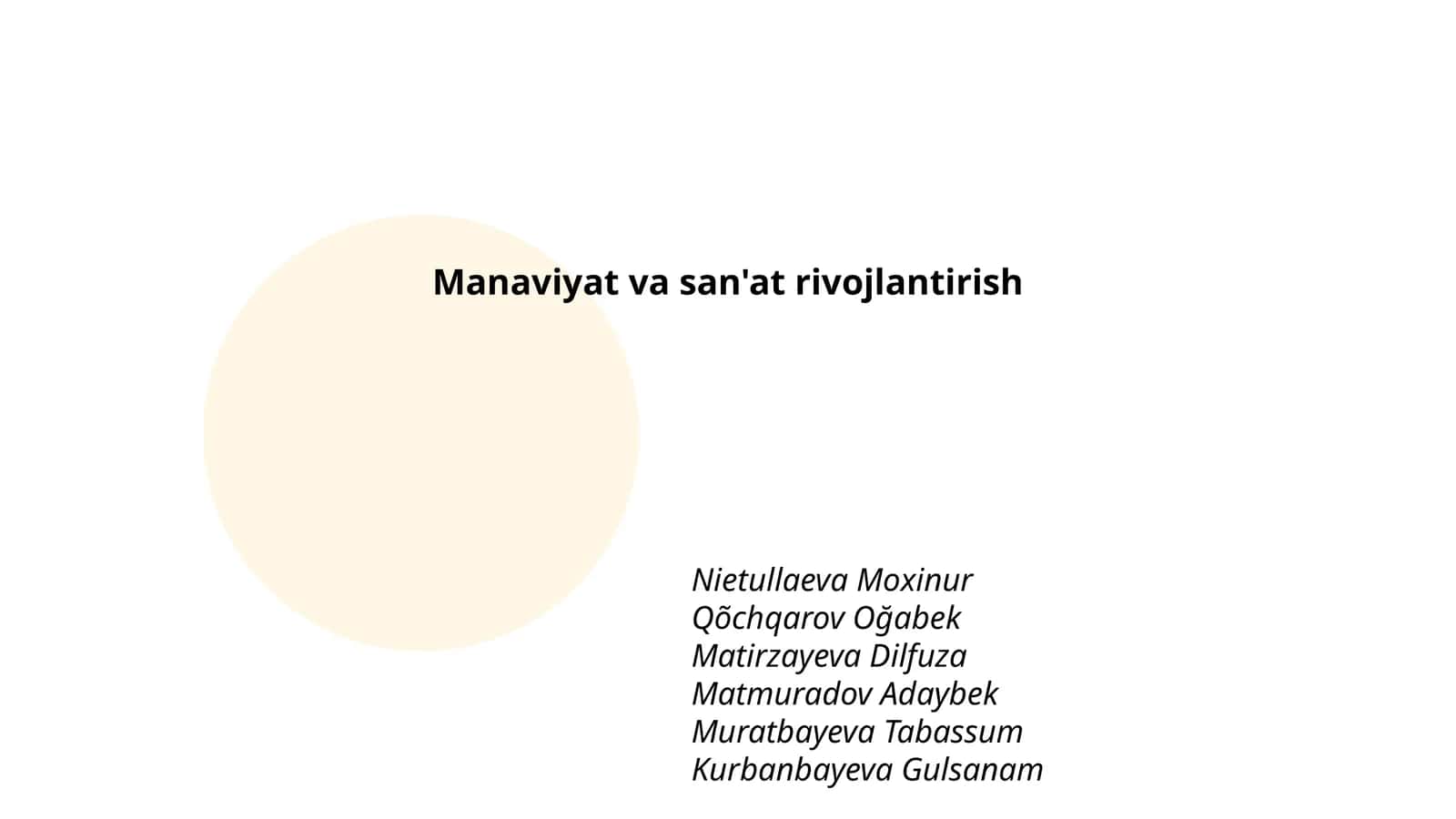 Manaviyat va san'at rivojlantirish 1