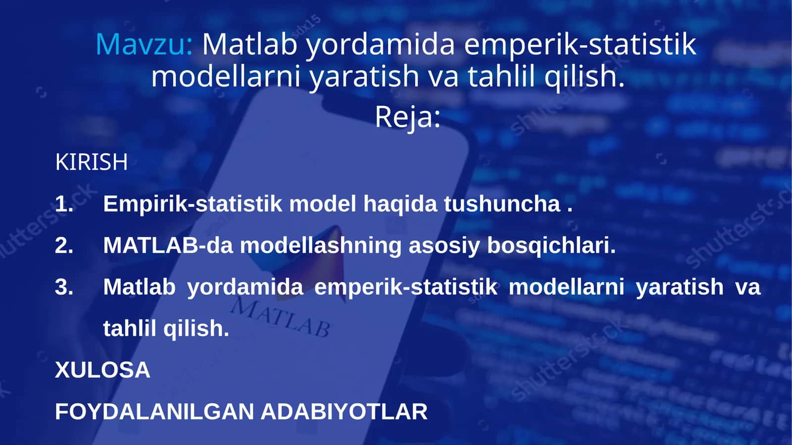 Matlab yordamida empirik-statistik modellarni yaratish va tahlil qilish 1