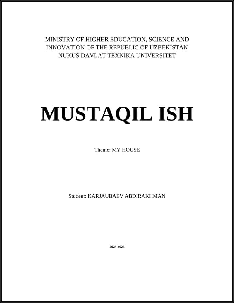 MUSTAQIL ISH - MY HOUSE 1