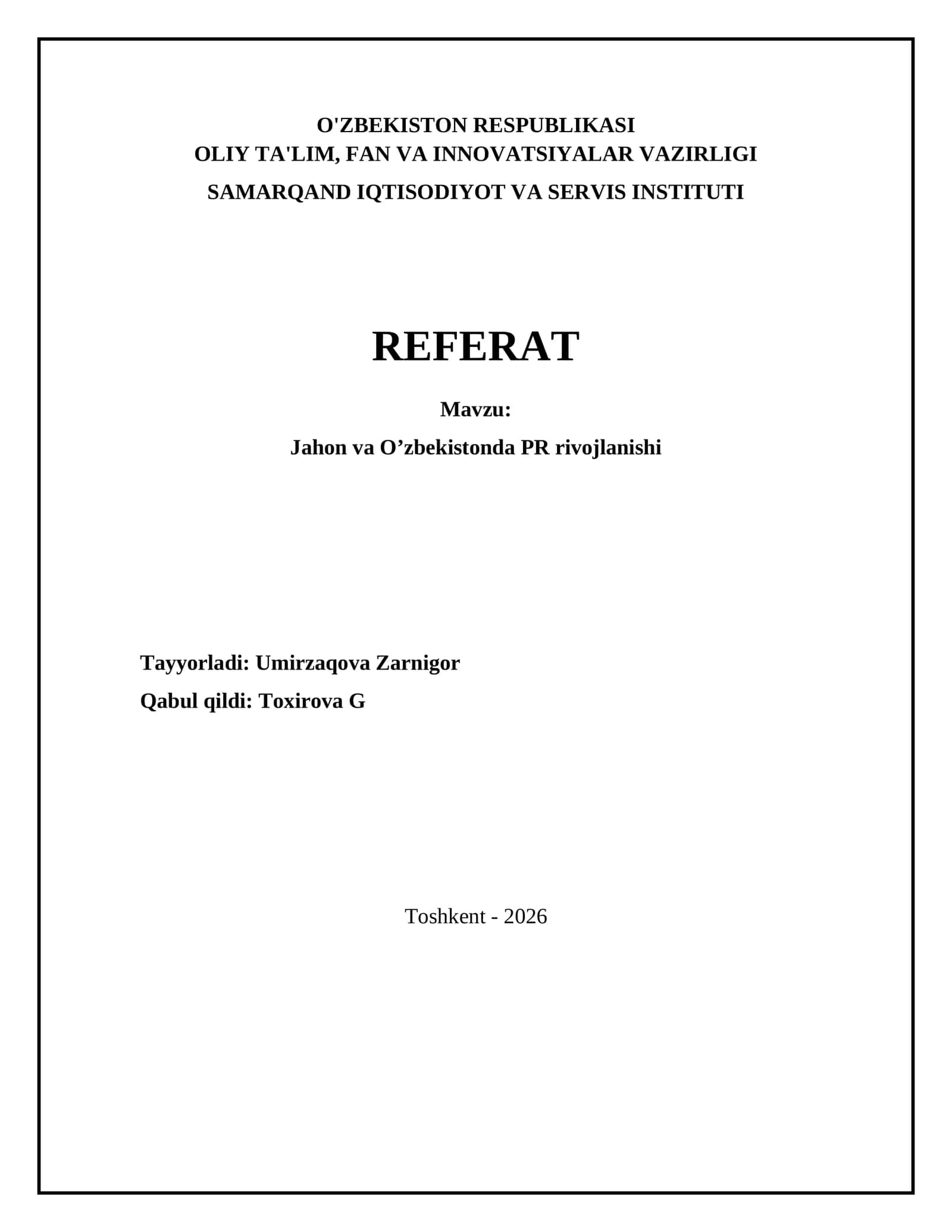 Jahon va O’zbekistonda PR rivojlanishi 1