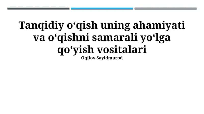 Muhim o'qishning ahamiyati 1