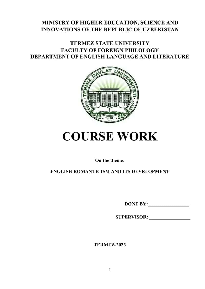 ENGLISH ROMANTICISM AND ITS DEVELOPMENT 1