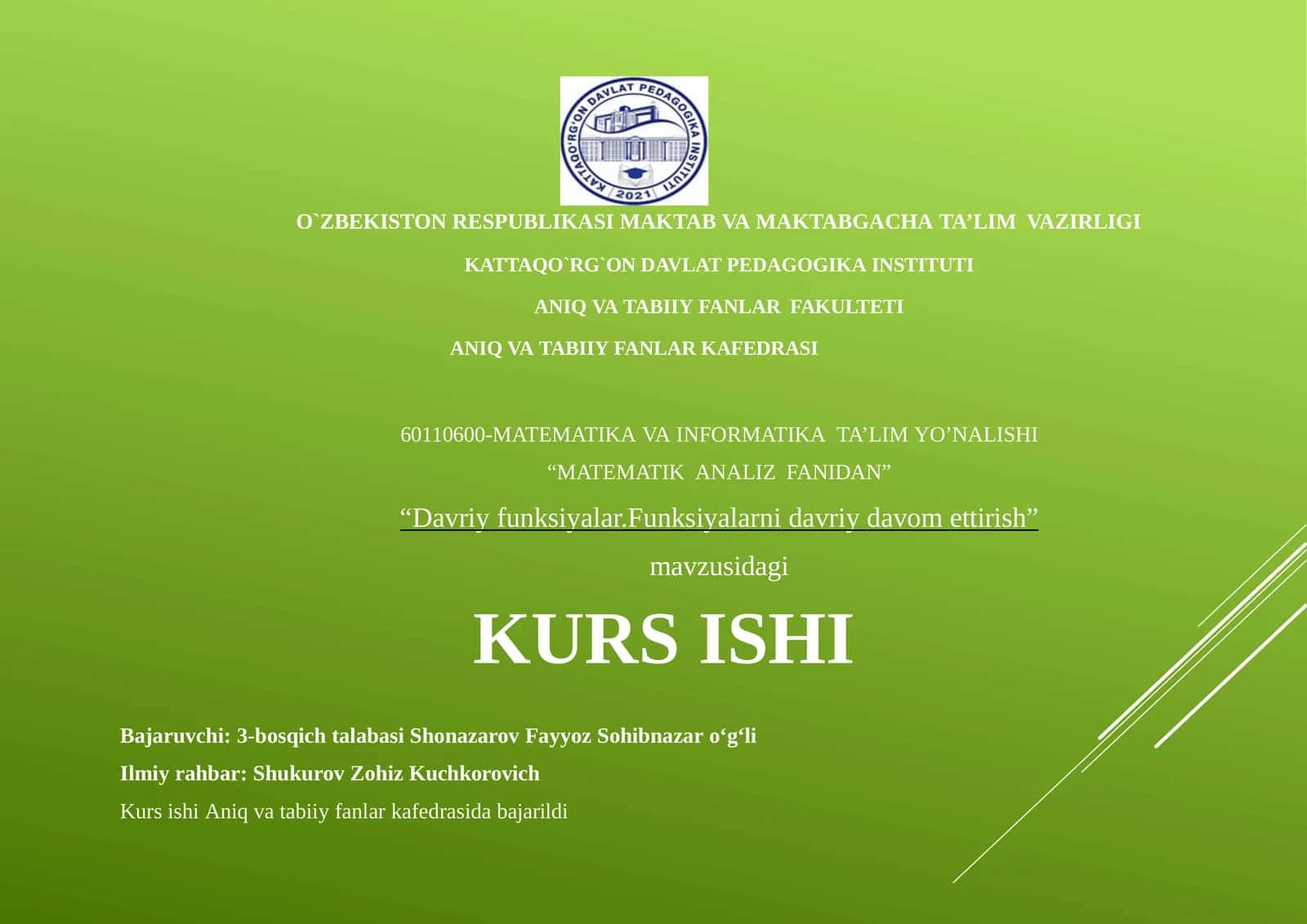 Davriy funksiyalar.Funksiyalarni davriy davom ettirish 1