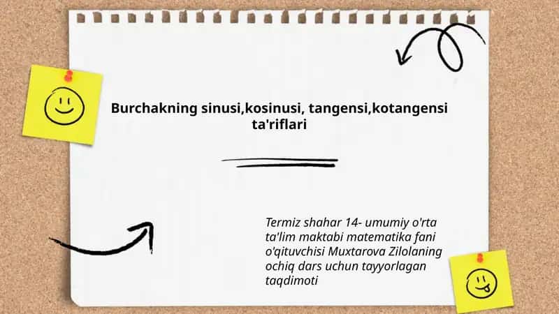 Burchakning sinusi,kosinusi, tangensi,kotangensi ta'riflari 1