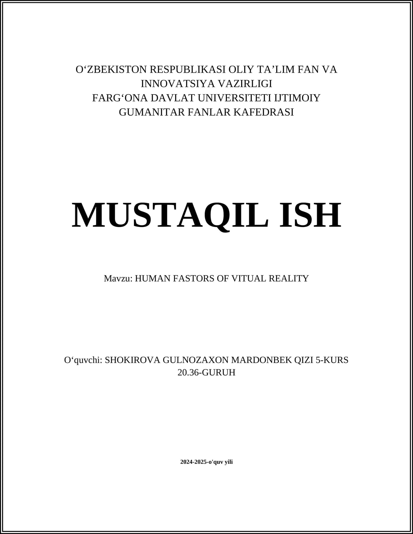 HUMAN FASTORS OF VITUAL REALITY 1