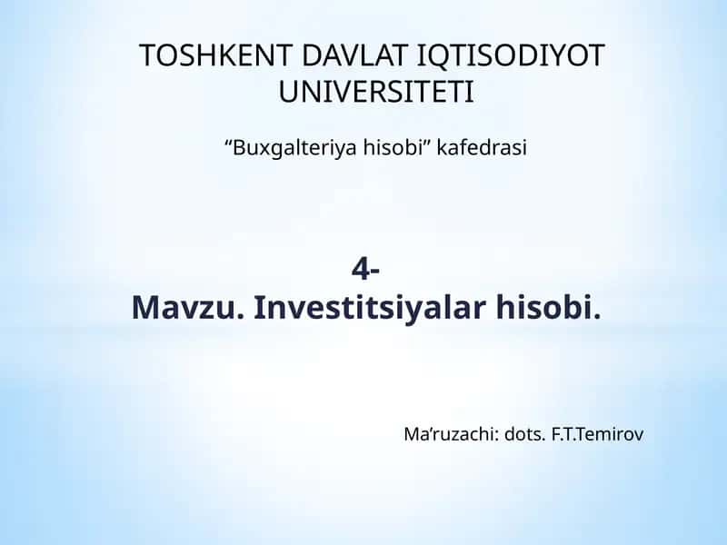 Investitsiyalar hisobi 1