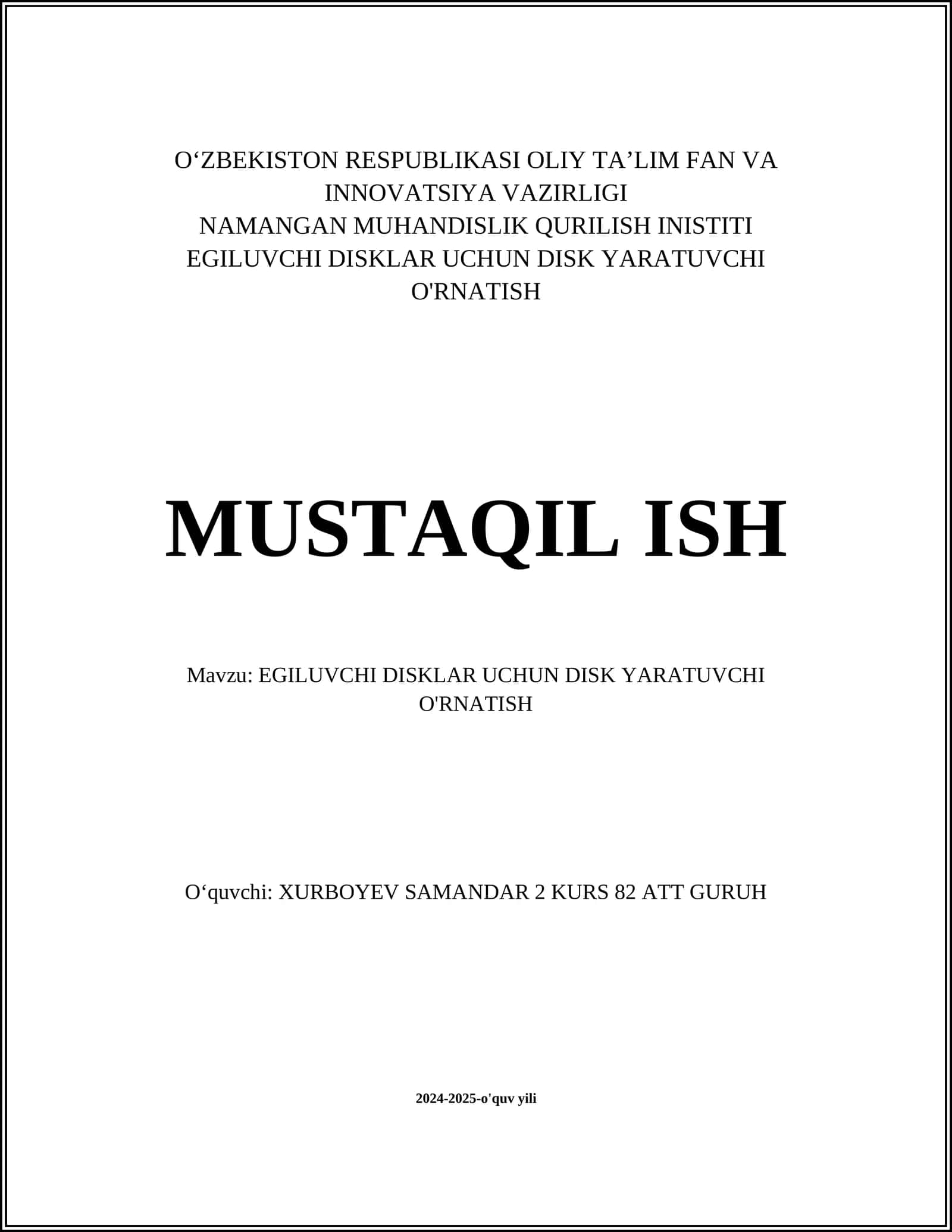 EGILUVCHI DISKLAR UCHUN DISK YARATUVCHI O'RNATISH 1