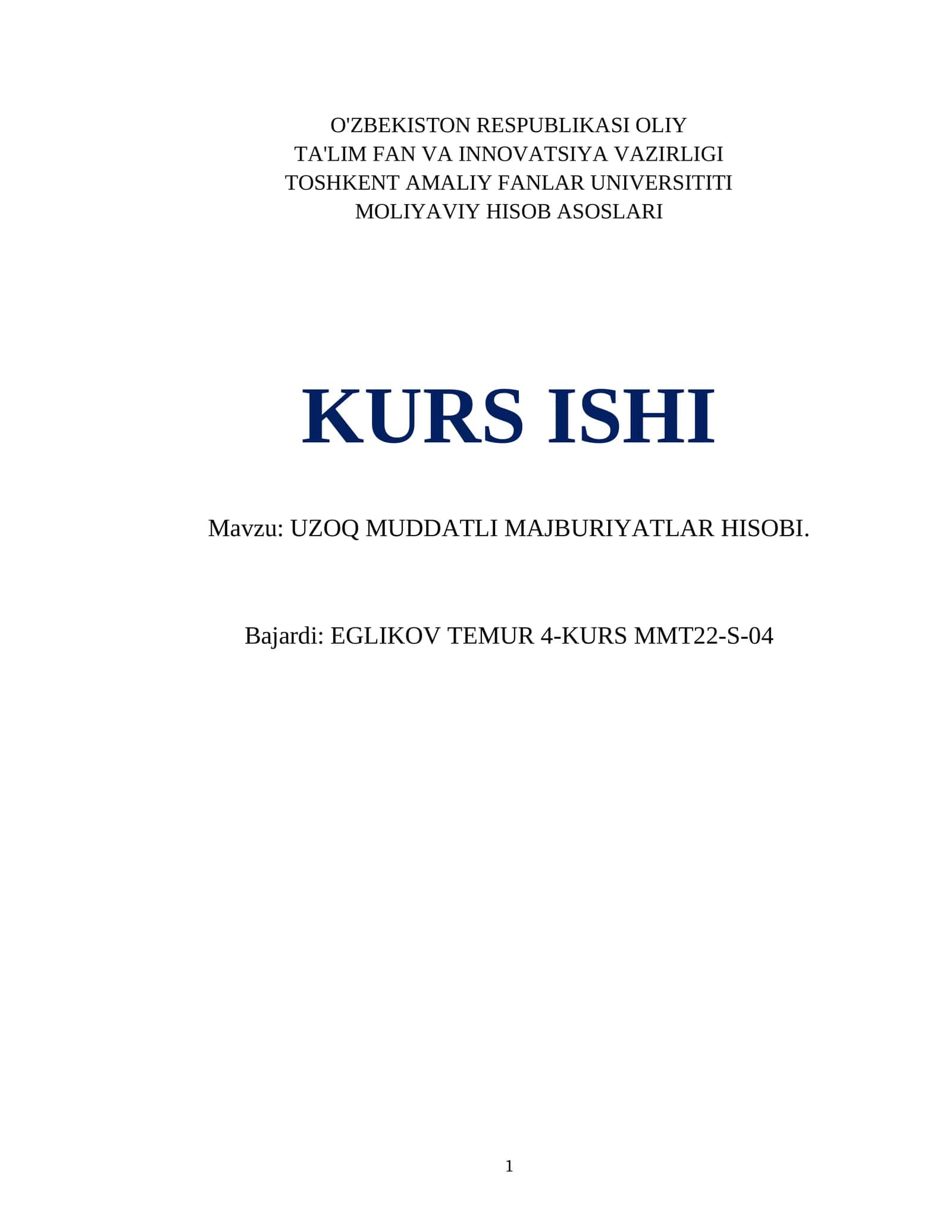 UZOQ MUDDATLI MAJBURIYATLAR HISOBI 1