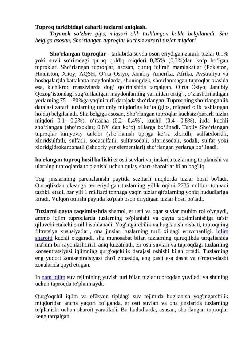 Tuproq tarkibidagi zaharli tuzlarni aniqlash 1