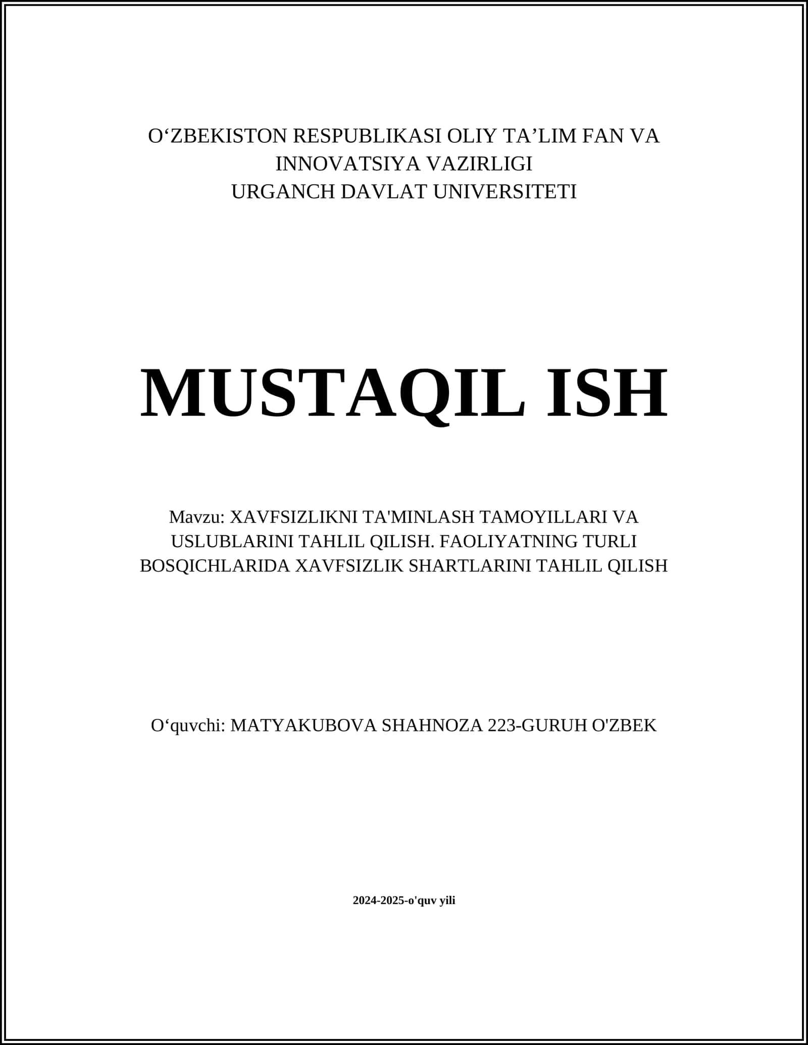 Xavfsizlikni Ta'minlash Tamoyillari 1