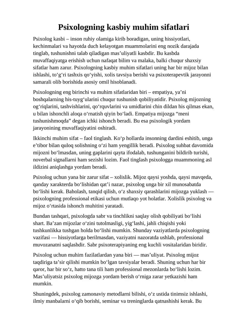 Psixologning kasbiy muhim sifatlari 1