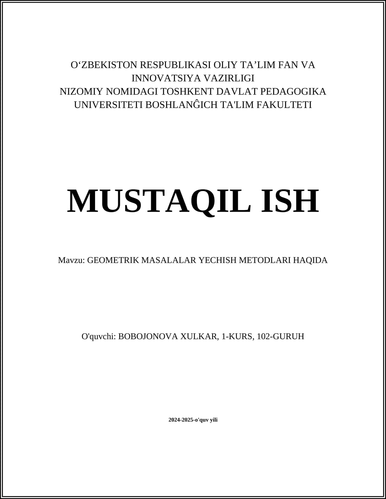 GEOMETRIK MASALALAR YECHISH METODLARI HAQIDA 1