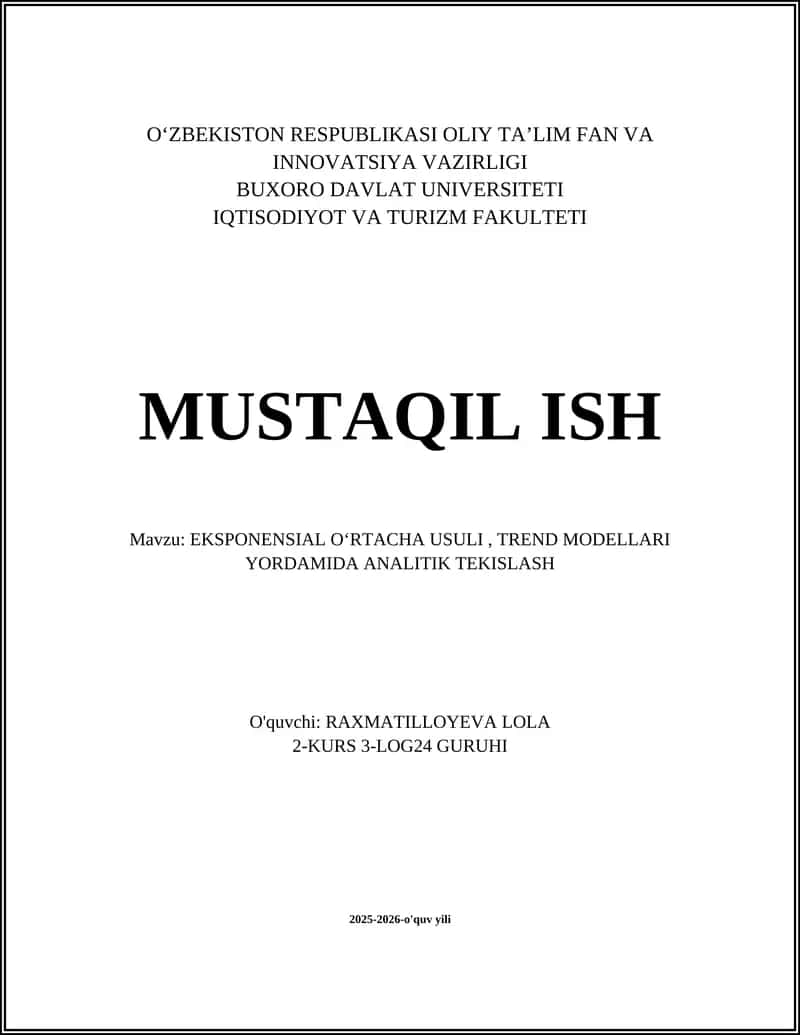 Eksponensial Oʻrtacha Usuli 1