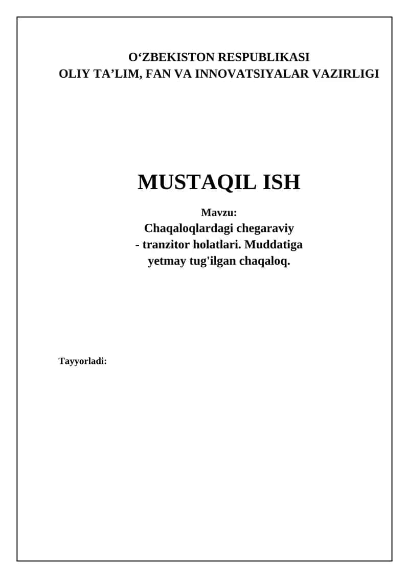 Chaqaloqlardagi chegaraviy tranzitor holatlari 1