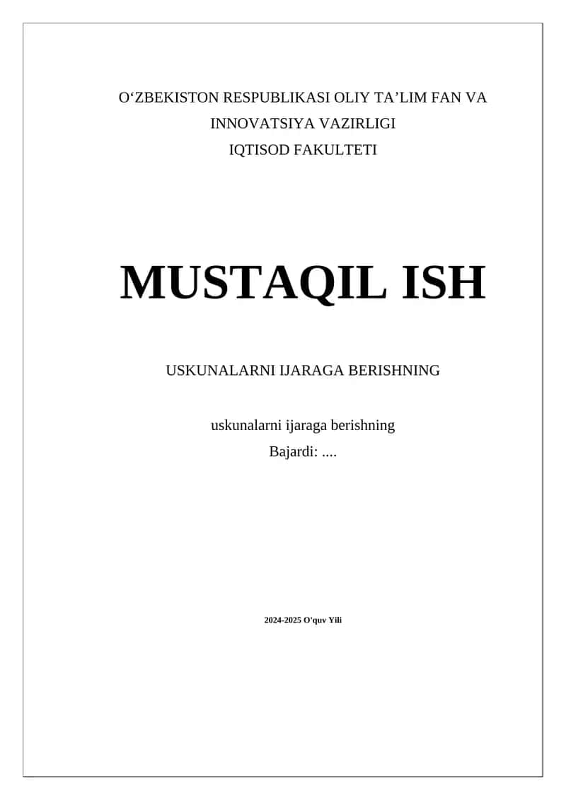 Uskunalarni ijaraga berishning 1