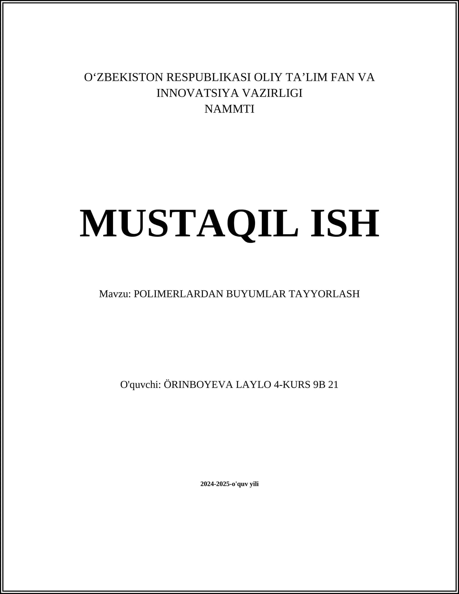 POLIMERLARDAN BUYUMLAR TAYYORLASH 1