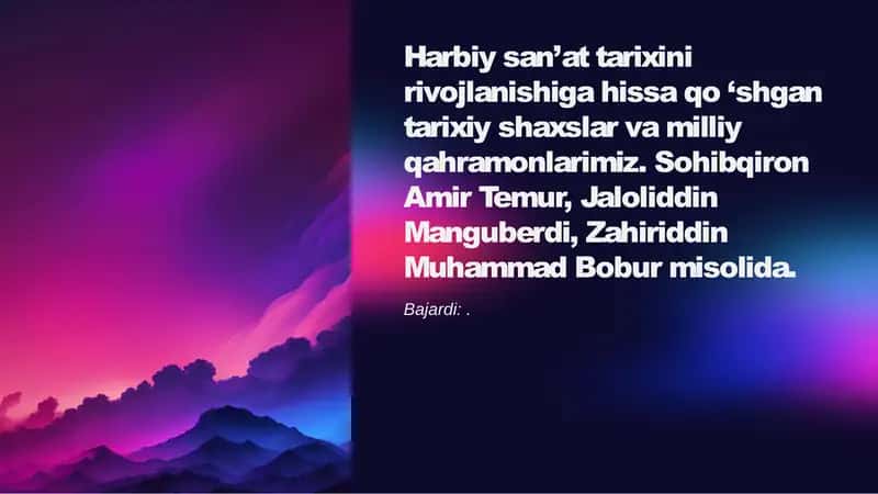 Harbiy san’at tarixini rivojlanishiga hissa 1