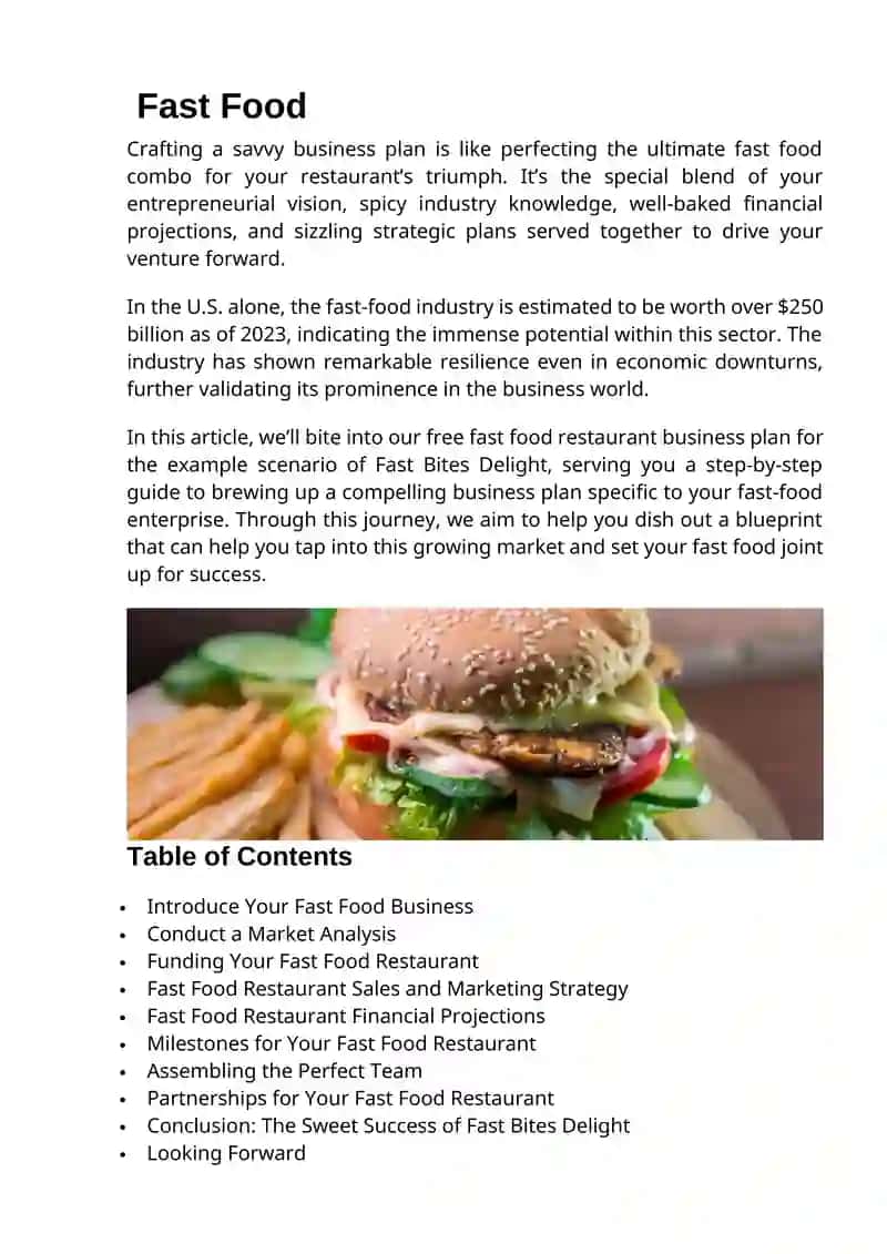 Fast Food Restaurant Business Plan