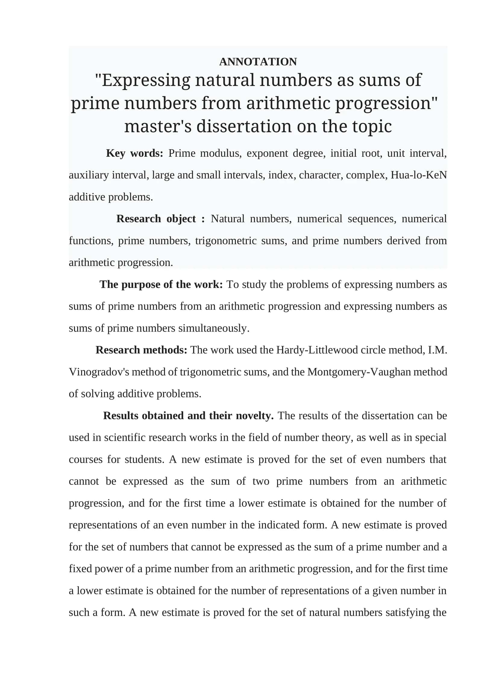 Expressing natural numbers as sums of prime numbers from arithmetic progression 1