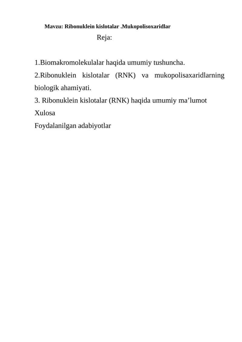 Ribonuklein kislotalar va Mukopolisoxaridlar 1