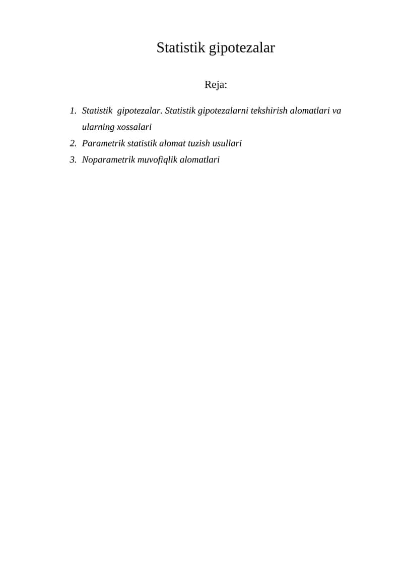 Statistik gipotezalar 1