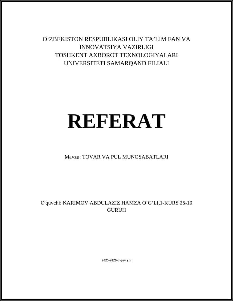 Tovar va pul munosabatlari 1