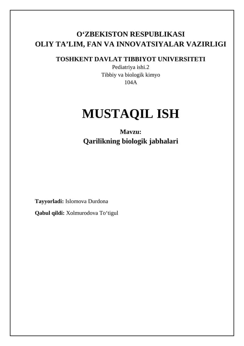 Qarilikning biologik jabhalari 1