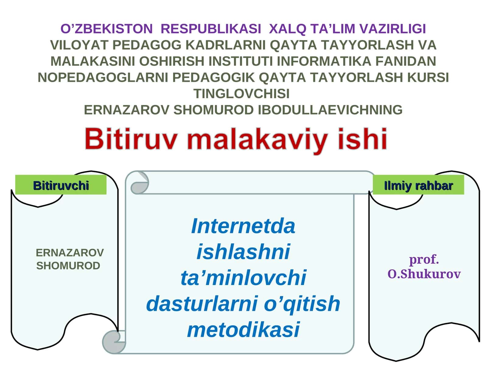Internetda ishlashni ta’minlovchi dasturlarni o’qitish metodikasi 1