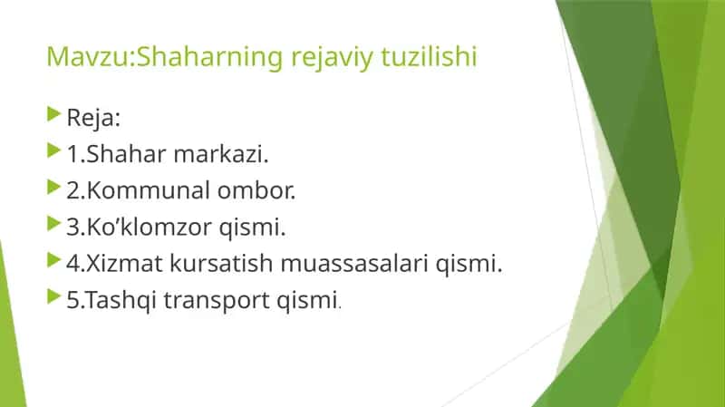 Shaharning rejaviy tuzilishi 1